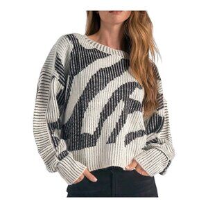 Elan Women’s Zebra Print Black And Off White Sweater Size XL Wool Mohair